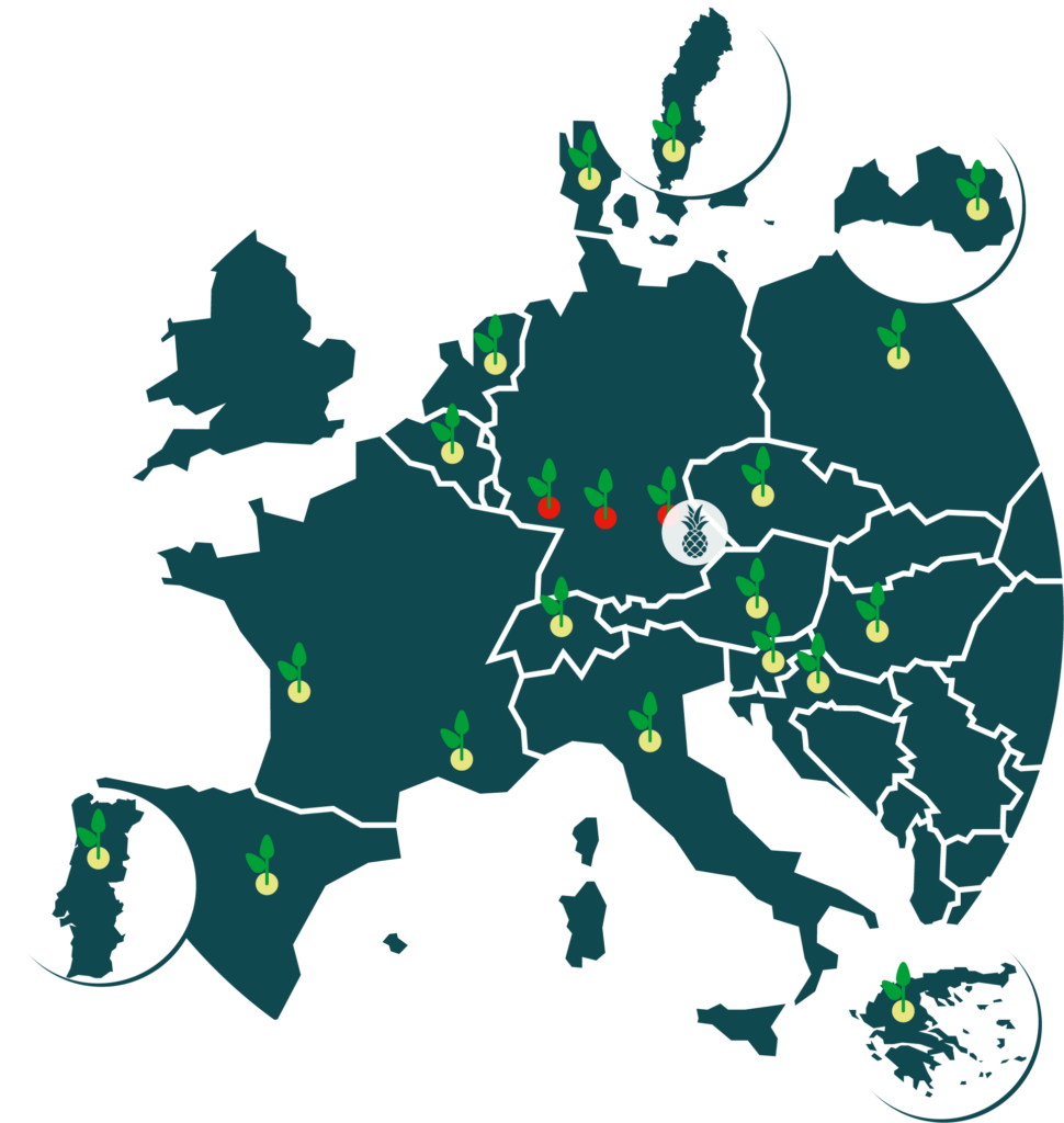 Grafische Landkarte Europa mit Stecknadeln